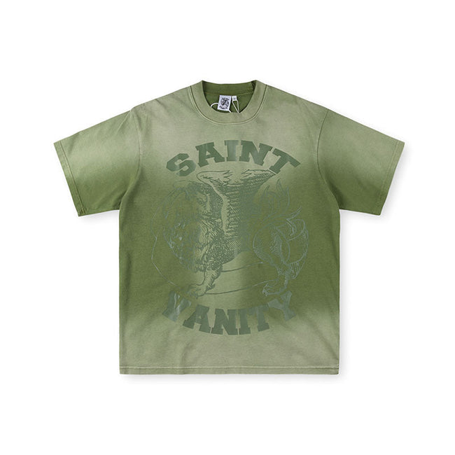 SAINT VANITY Winged Creature Graphic Short-Sleeve T-Shirt - Olive Green / Acid Wash Hover Image