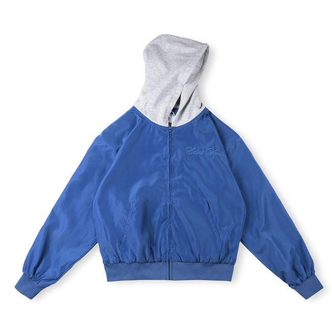 Saint Vanity Contrast Hooded Zip Jacket - Royal Blue/Grey Hover Image