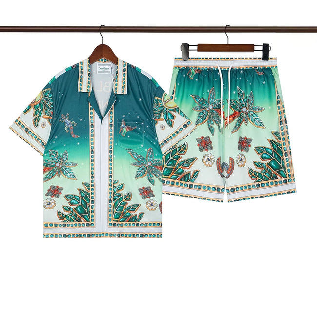 Casablanca Green Gradient Botanical Ornament Allover Print Shirt & Shorts Two Piece Set Hover Image