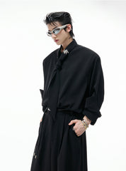 Flowing Scarf Shirt and Wide-Leg Pants