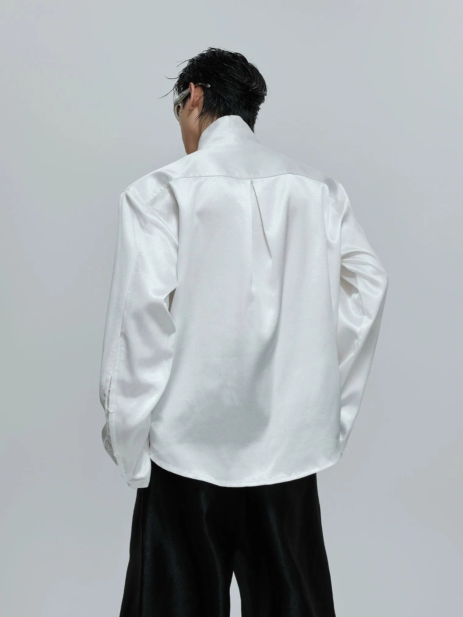 V-neck Satin Lace Loose Fit Shirt
