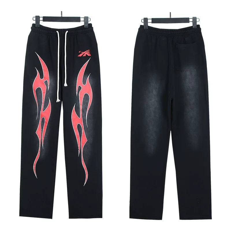Hellstar flare black pants Niche wash water splicing hooded sweatshirt suit trousers flared pants (36)