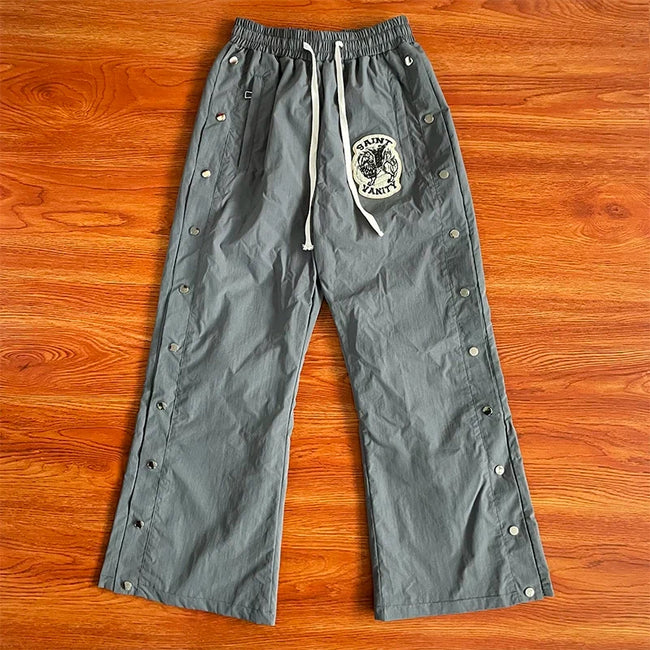 SAINT VANITY Embroidered Rivet Sports Style Casual Windbreaker Pants - Grey Hover Image