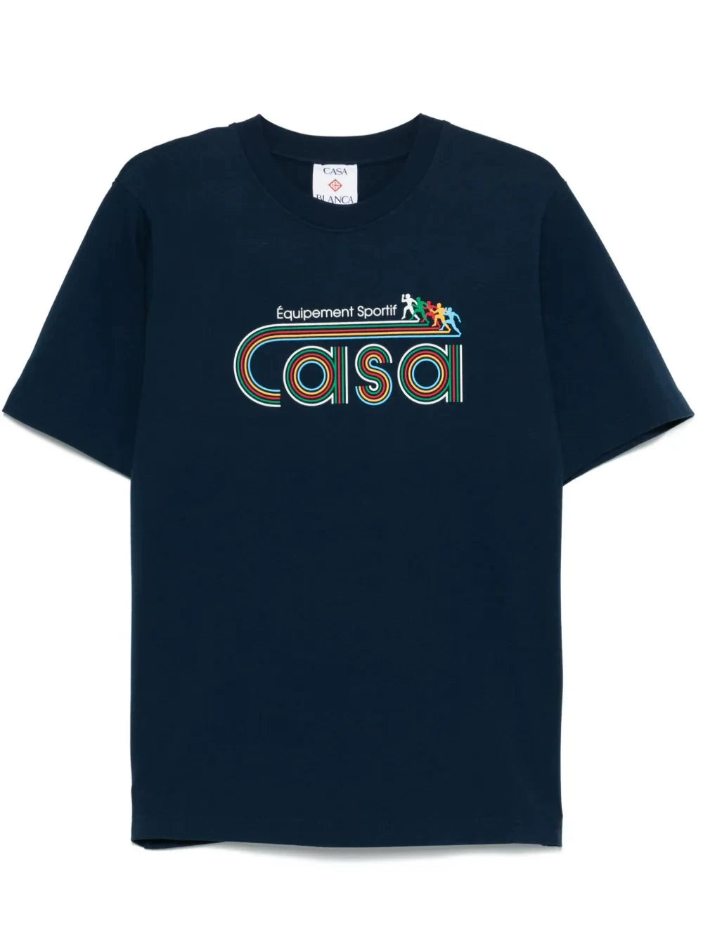 Casablanca Rainbow CASA Letter Logo Navy Short Sleeve T-Shirt