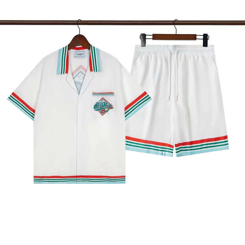 Casablanca Striped Collar Pocket Resort Shirt & Shorts Two Piece Set