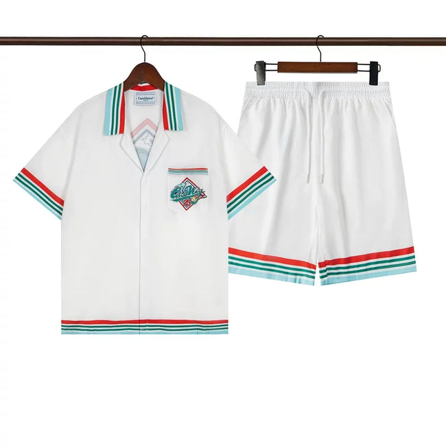Casablanca Striped Collar Pocket Resort Shirt & Shorts Two Piece Set Hover Image