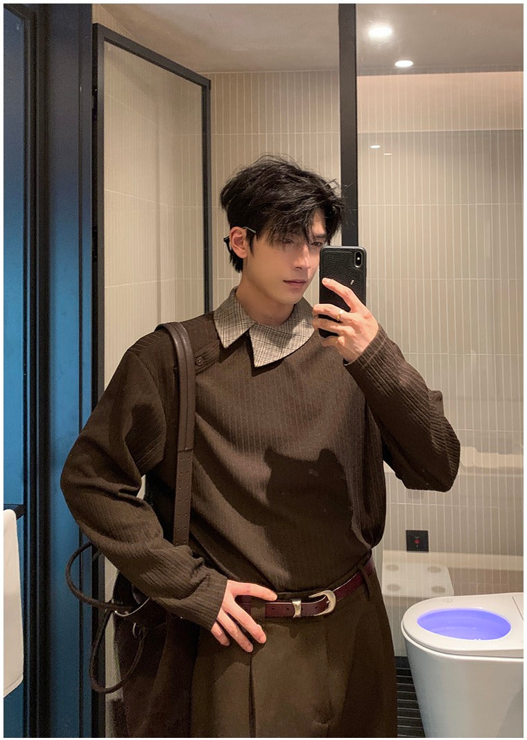 Oblique Placket Long Sleeve Pullover