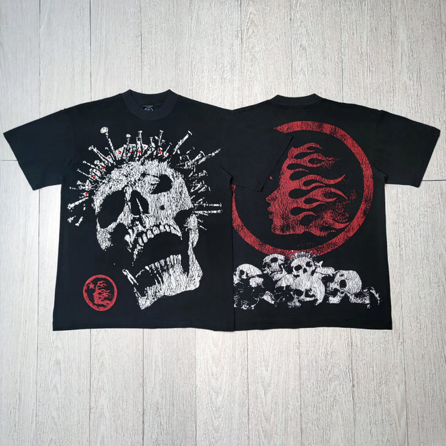 HELLSTAR Skull Crown Vintage Washed Short Sleeve Tee Black Streetwear T‑Shirt Hover Image