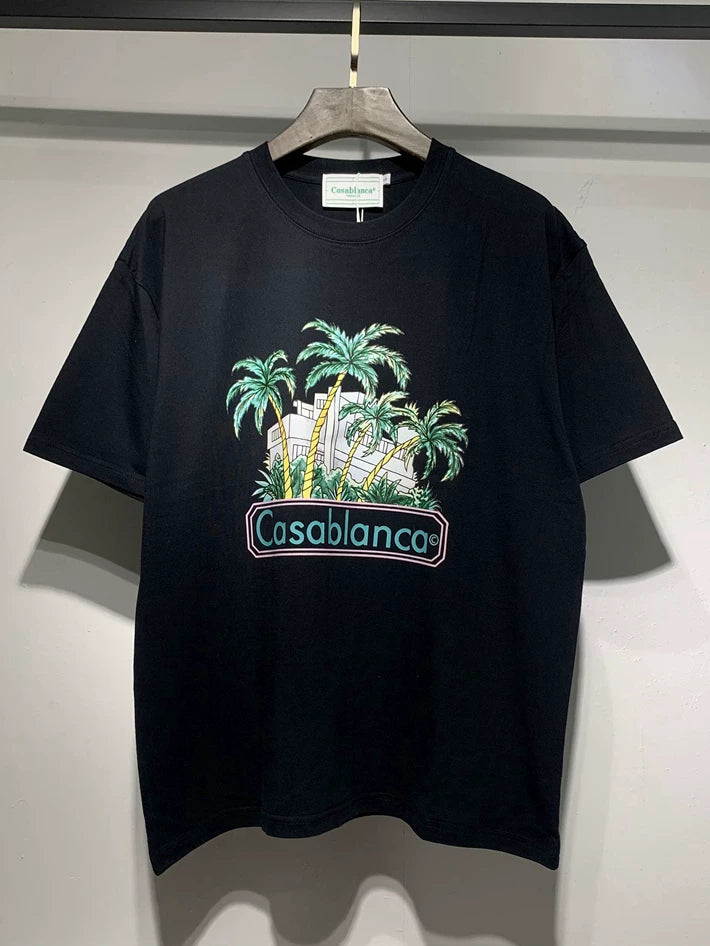 Casablanca Palm Tree Resort Graphic Black Short Sleeve T-Shirt Unisex