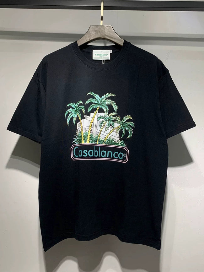 Casablanca Palm Tree Resort Graphic Black Short Sleeve T-Shirt Unisex Hover Image