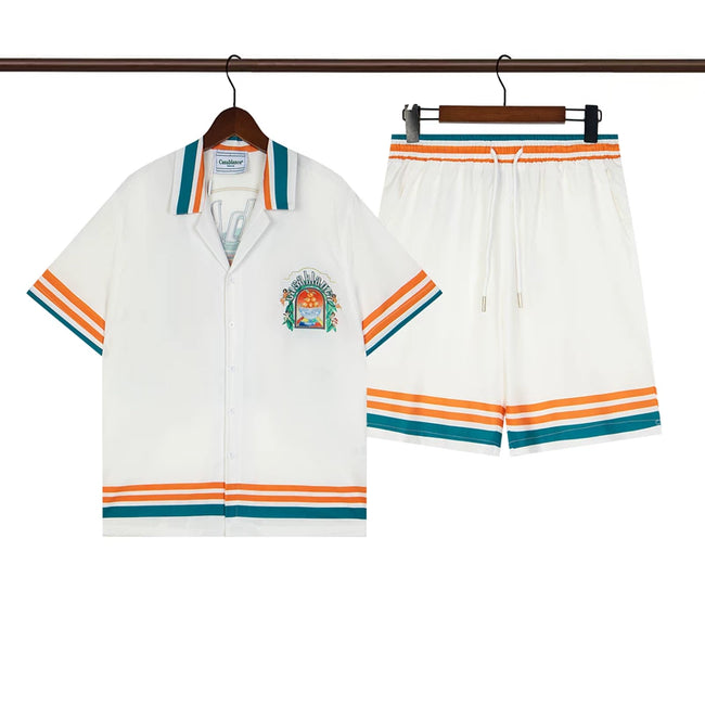 Casablanca White Base Orange Green Trim Chest Logo Shirt & Shorts Two Piece Set Hover Image