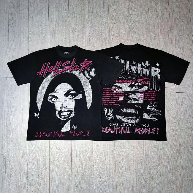 HELLSTAR Beautiful People Tour Vintage Washed Short Sleeve Tee Black Streetwear T‑Shirt Hover Image