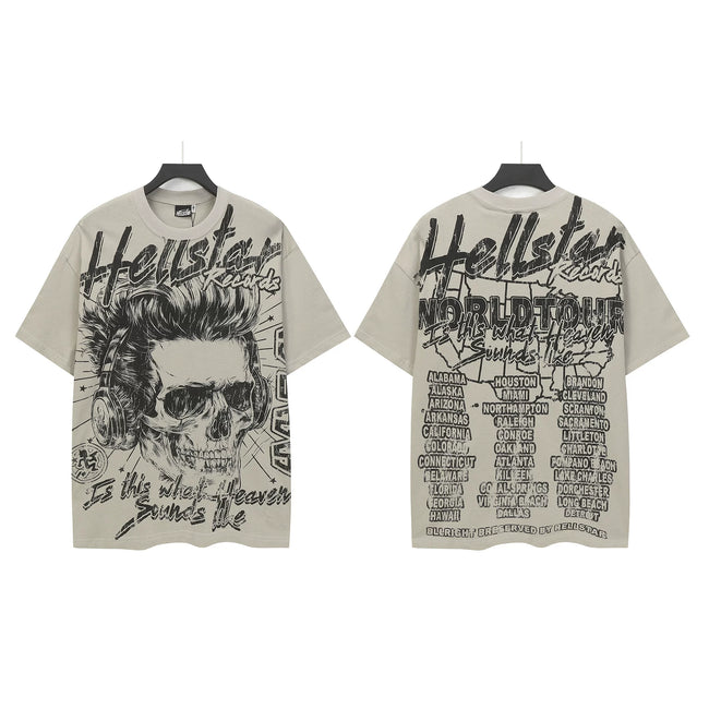 HELLSTAR World Tour Sketch Skull Double‑Sided Short Sleeve Tee Beige Streetwear T‑Shirt Hover Image