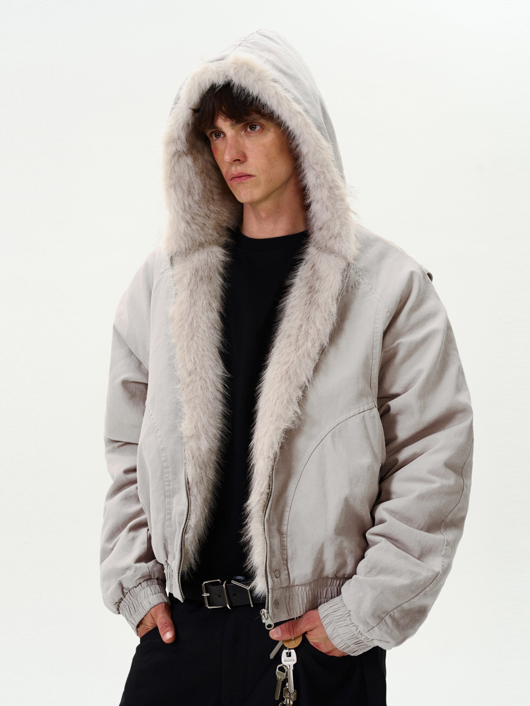 Faux Fur Hooded Insulated Casual Jacket