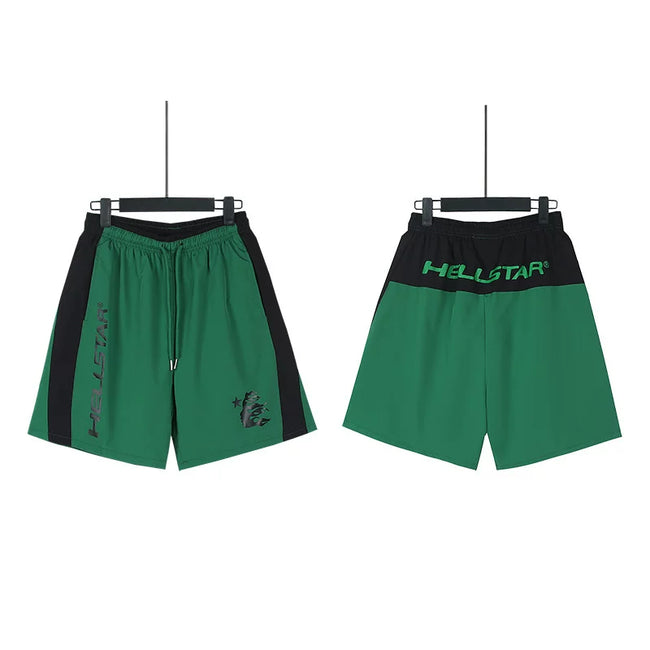Hellstar Green Black Color‑Block Nylon Street Shorts Hover Image