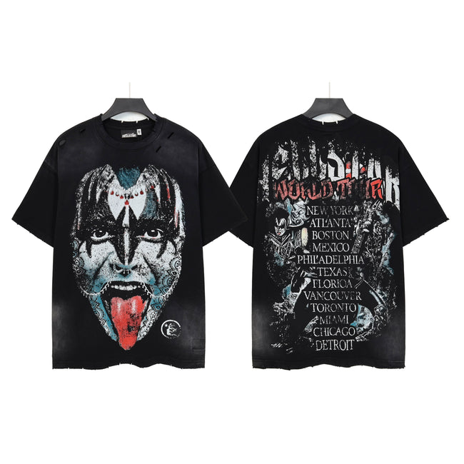 HELLSTAR Distressed Rock Band Face World Tour Double‑Sided Short Sleeve Tee Black Washed Streetwear T‑Shirt Hover Image