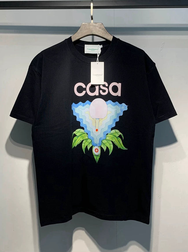 Casablanca Casa Ice Cream Triangle Leaf Graphic Black Short Sleeve T-Shirt Unisex Hover Image