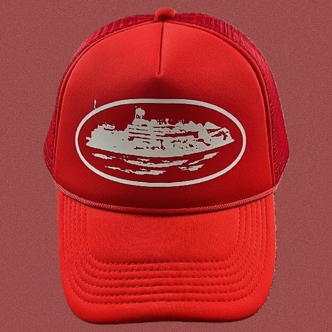Cortiez Bold White Oval Ship Logo Trucker Hat - Red Hover Image