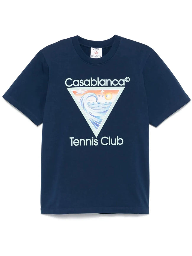 Casablanca Tennis Club Ocean Wave Triangle Navy Short Sleeve T-Shirt Hover Image