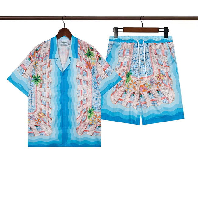 Casablanca Blue Palm Coast Scenery Allover Print Shirt & Shorts Two Piece Set Hover Image