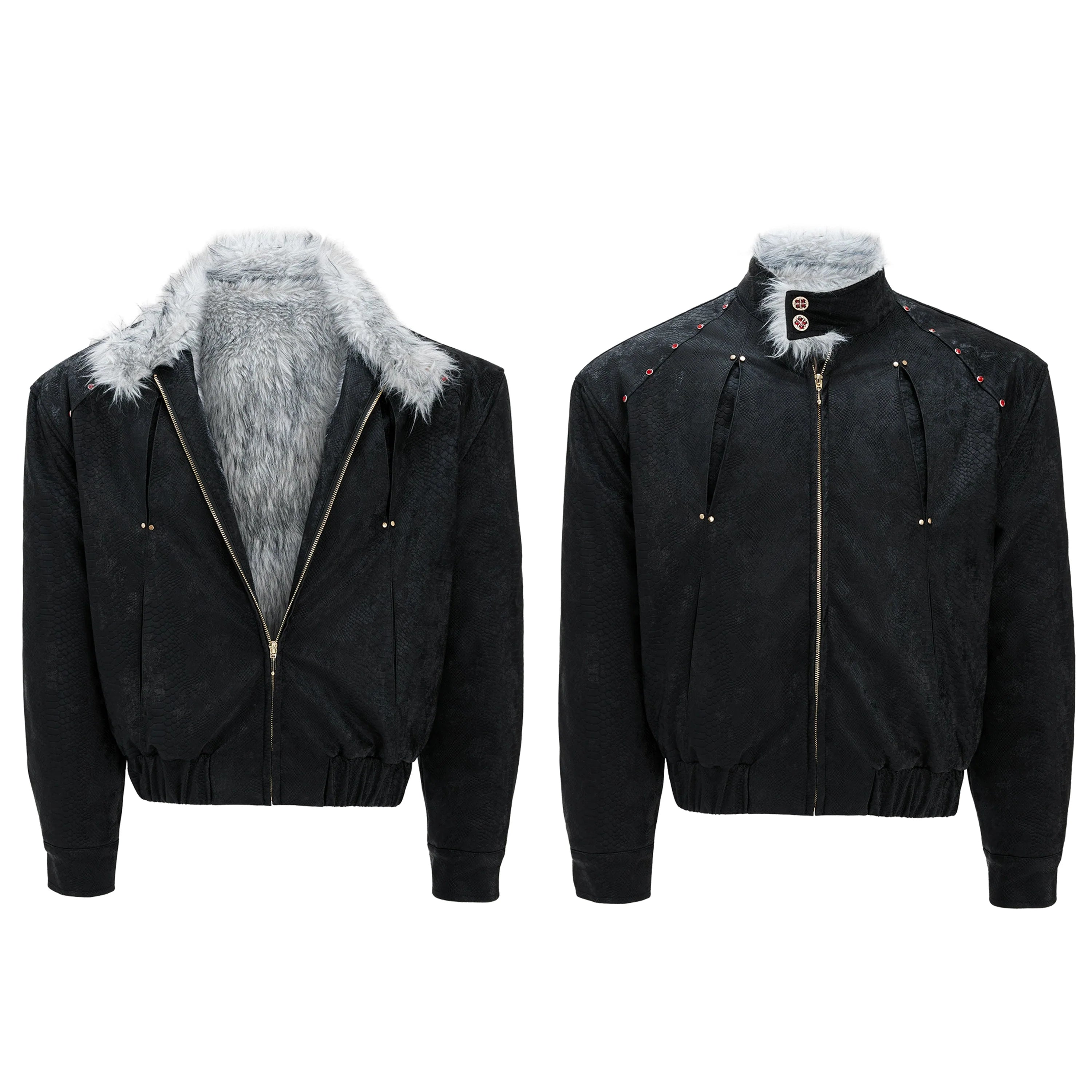 【25s Nov.】"Snowy Silver Fox" Plush Leather Jacket (No Hood)