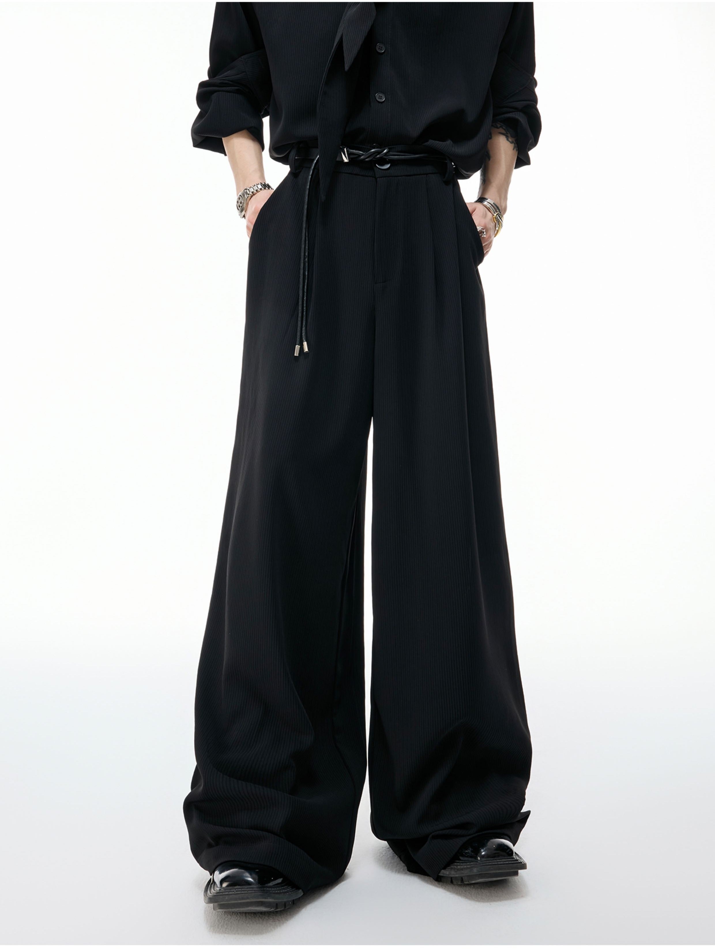 Flowing Scarf Shirt and Wide-Leg Pants
