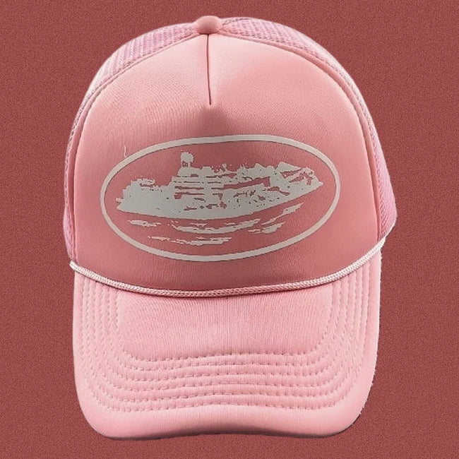 Cortiez Bold White Oval Ship Logo Trucker Hat - Pink Hover Image