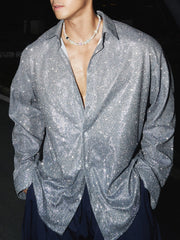 Glitter Shimmer Relaxed Fit Button-Up Shirt