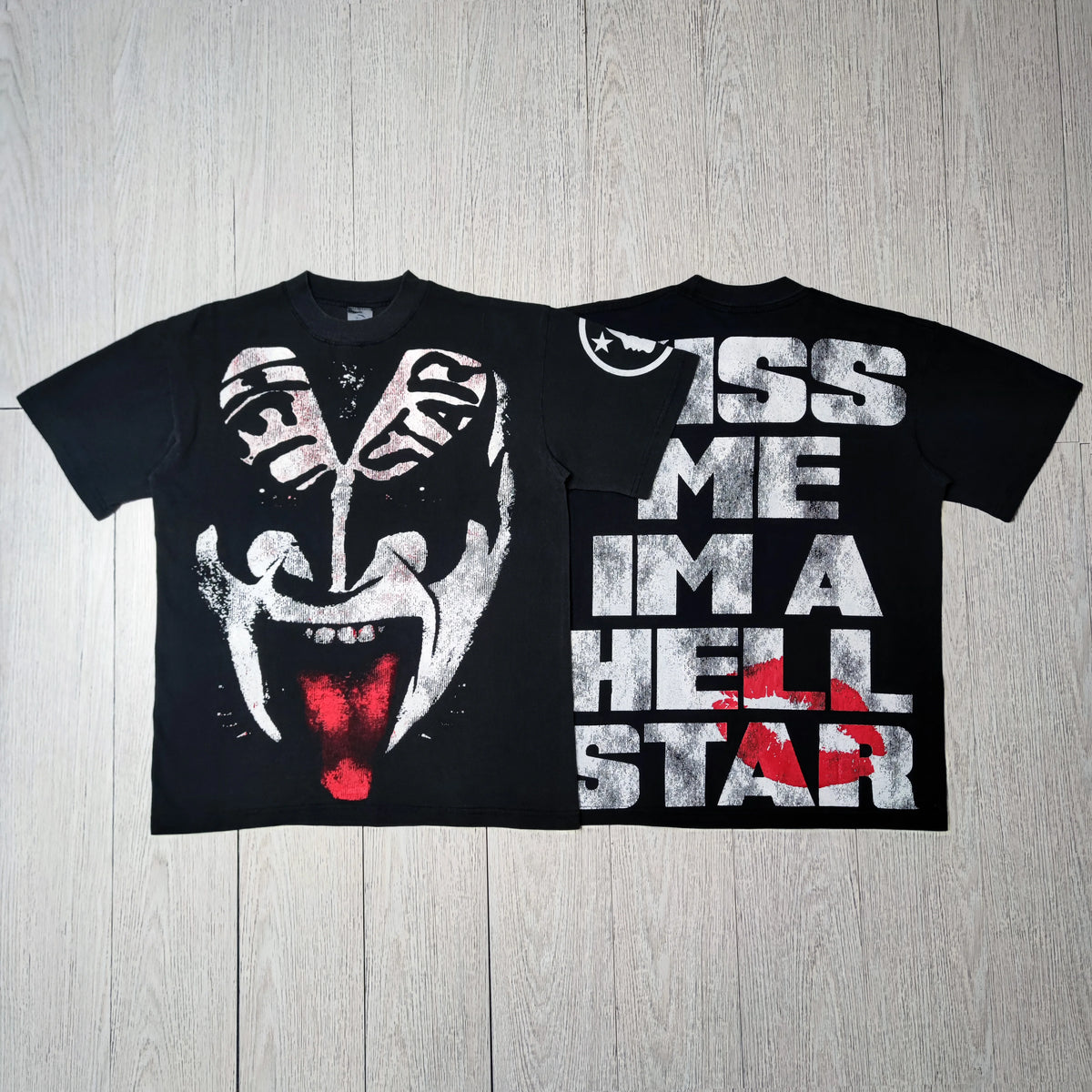 HELLSTAR Kiss Me I'm A Hellstar Vintage Washed Short Sleeve Tee Black Streetwear T‑Shirt