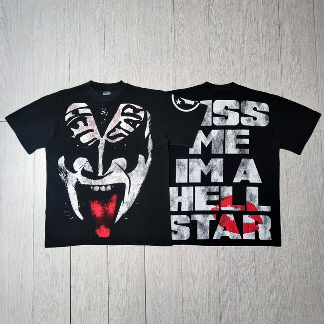 HELLSTAR Kiss Me I'm A Hellstar Vintage Washed Short Sleeve Tee Black Streetwear T‑Shirt Hover Image
