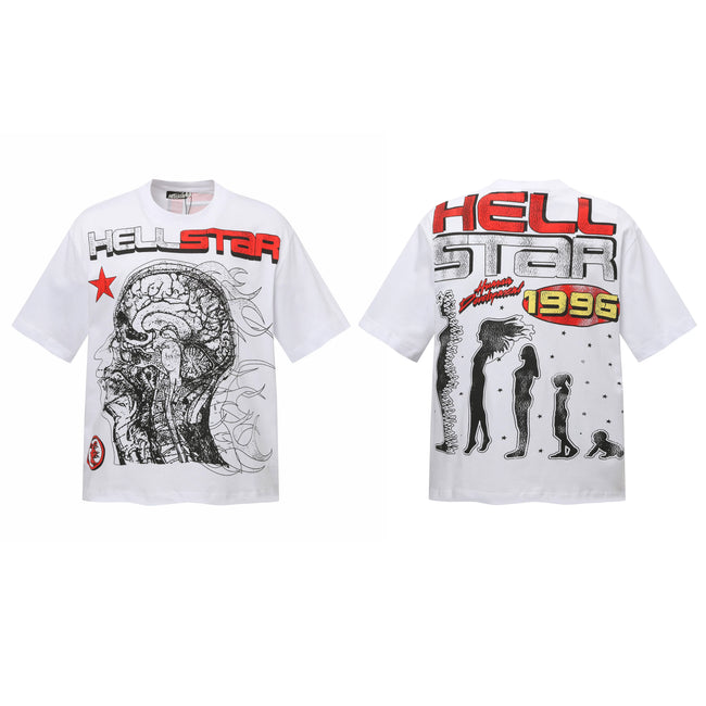 HELLSTAR 1996 Brain Art Double‑Sided Vintage Washed Short Sleeve Tee White Streetwear T‑Shirt Hover Image