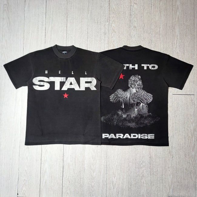 HELLSTAR Path To Paradise Vintage Washed Short Sleeve Tee Black Streetwear T‑Shirt Hover Image