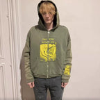 Enfants Riches Déprimés Yellow Graphic Zip-Up Hoodie - Olive Green