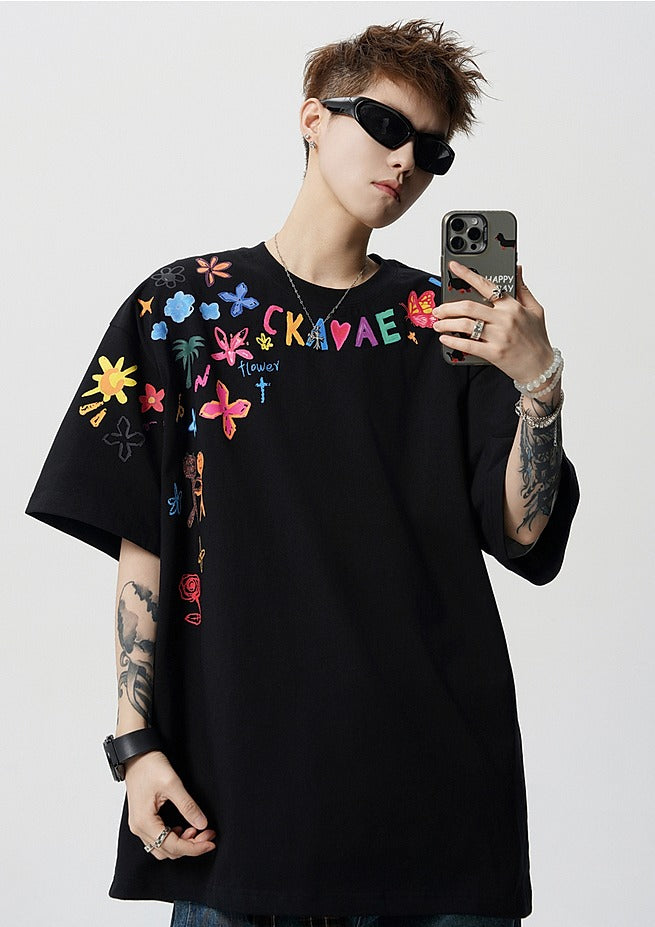 Hand-Painted Print Loose Fit T-Shirt