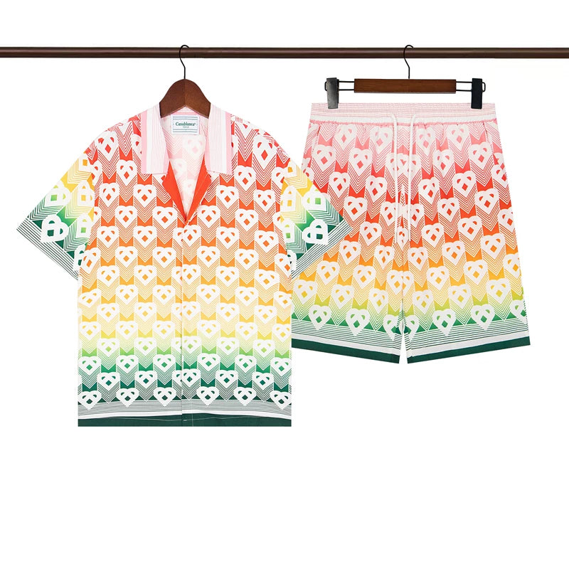 Casablanca Rainbow Gradient Wave Allover Print Shirt & Shorts Two Piece Set
