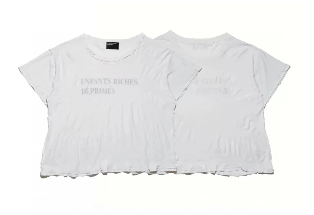 Enfants Riches Déprimés Stacked Logo White Distressed Tee