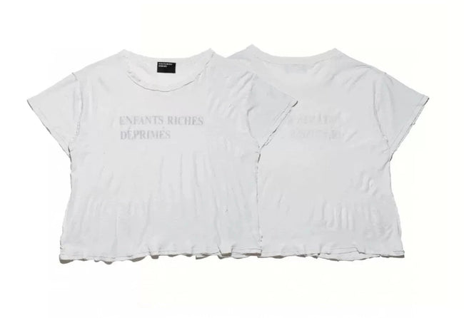 Enfants Riches Déprimés Stacked Logo White Distressed Tee Hover Image