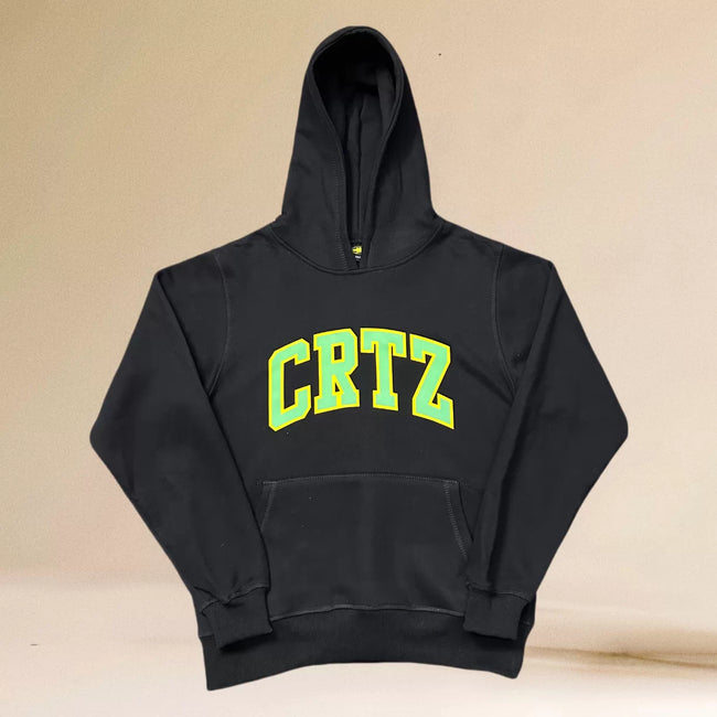 Corteiz Collegiate Arc Logo Heavyweight Hoodie - Black / green Hover Image