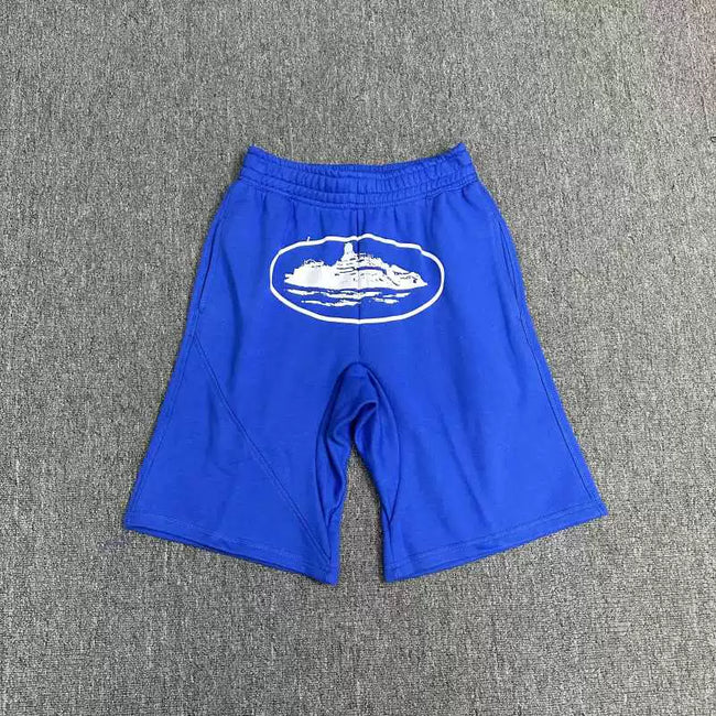 Corteiz Alcatraz Island Graphic Heavyweight Shorts Royal Blue Hover Image