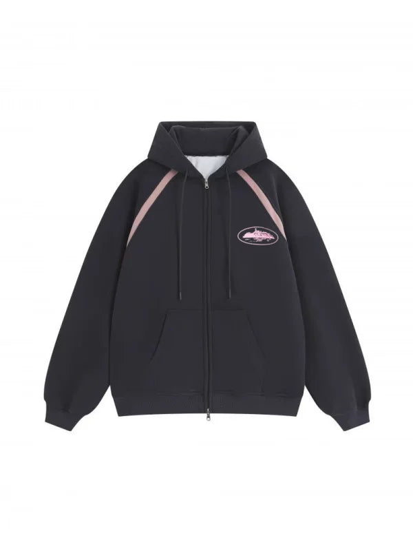 Corteiz Contrast Raglan Full-Zip Heavyweight Hoodie -Dark Grey Hover Image