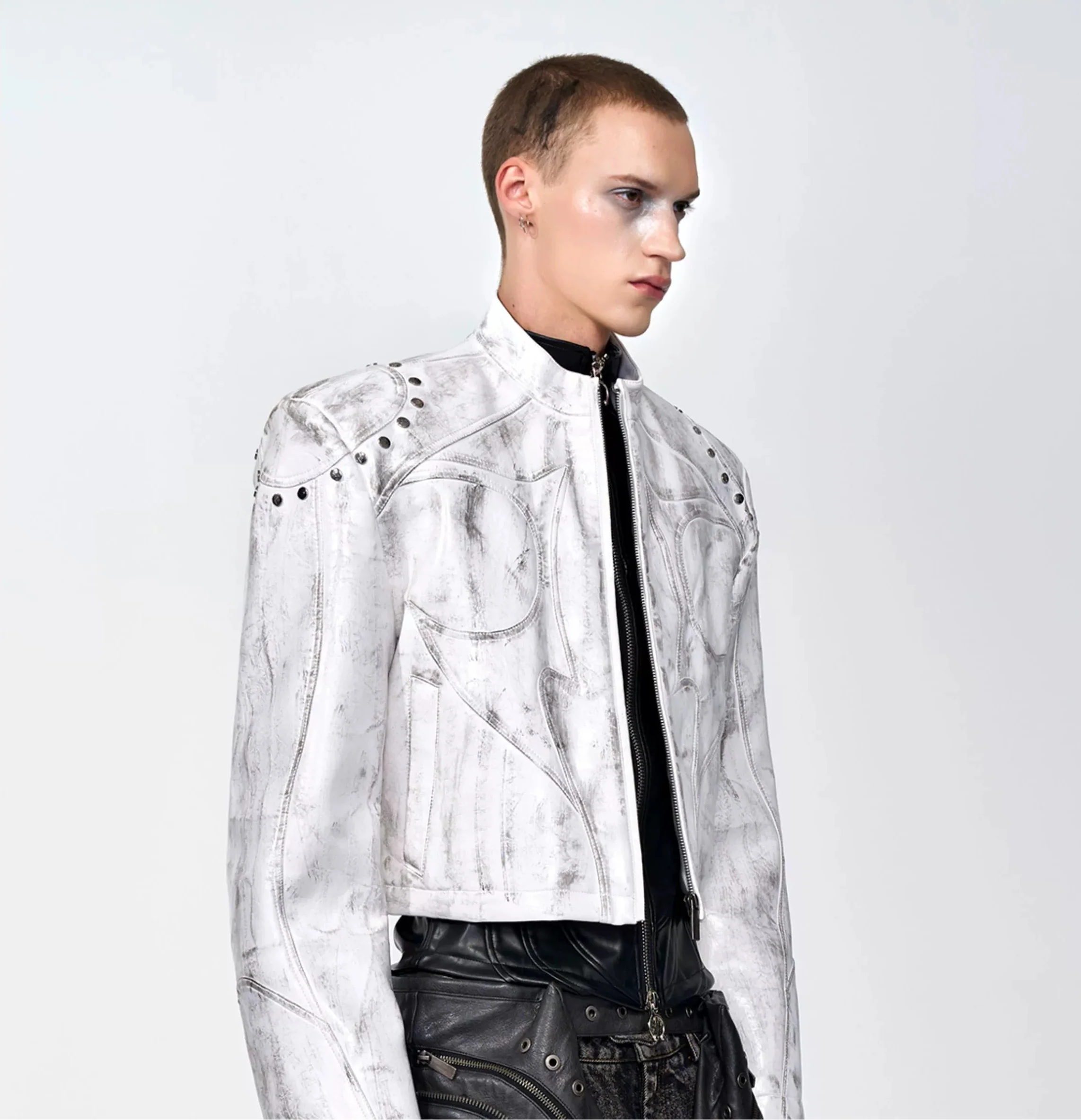Stand Collar Leather Motorcycle Jacket