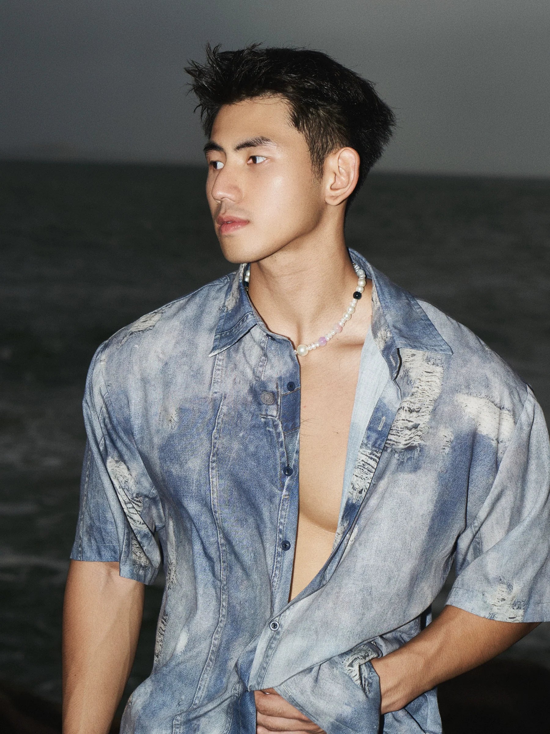 Retro Denim Print Beach