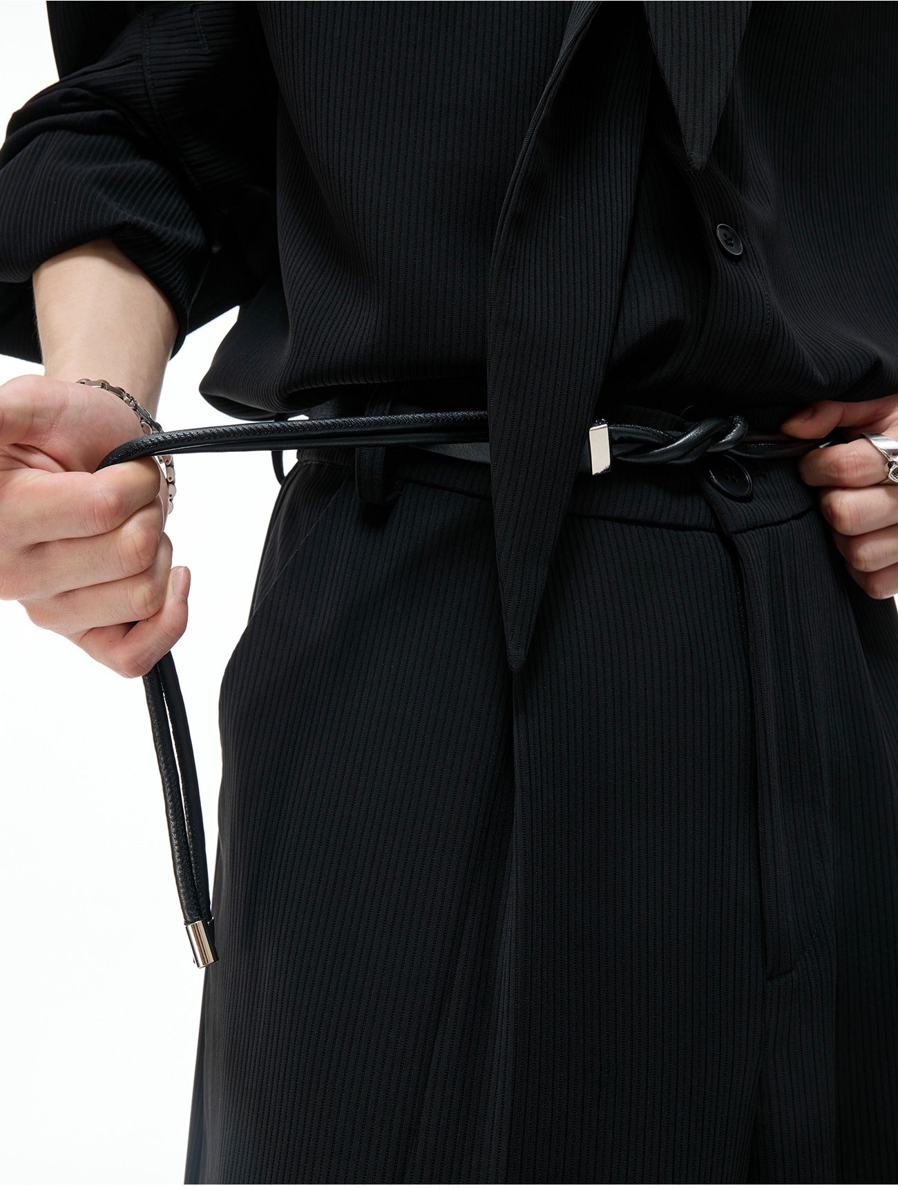 Flowing Scarf Shirt and Wide-Leg Pants