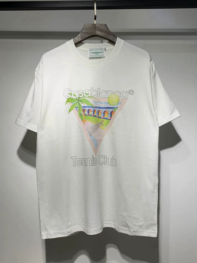 Casablanca Tennis Club Triangle Building Graphic White Short Sleeve T-Shirt Unisex Hover Image