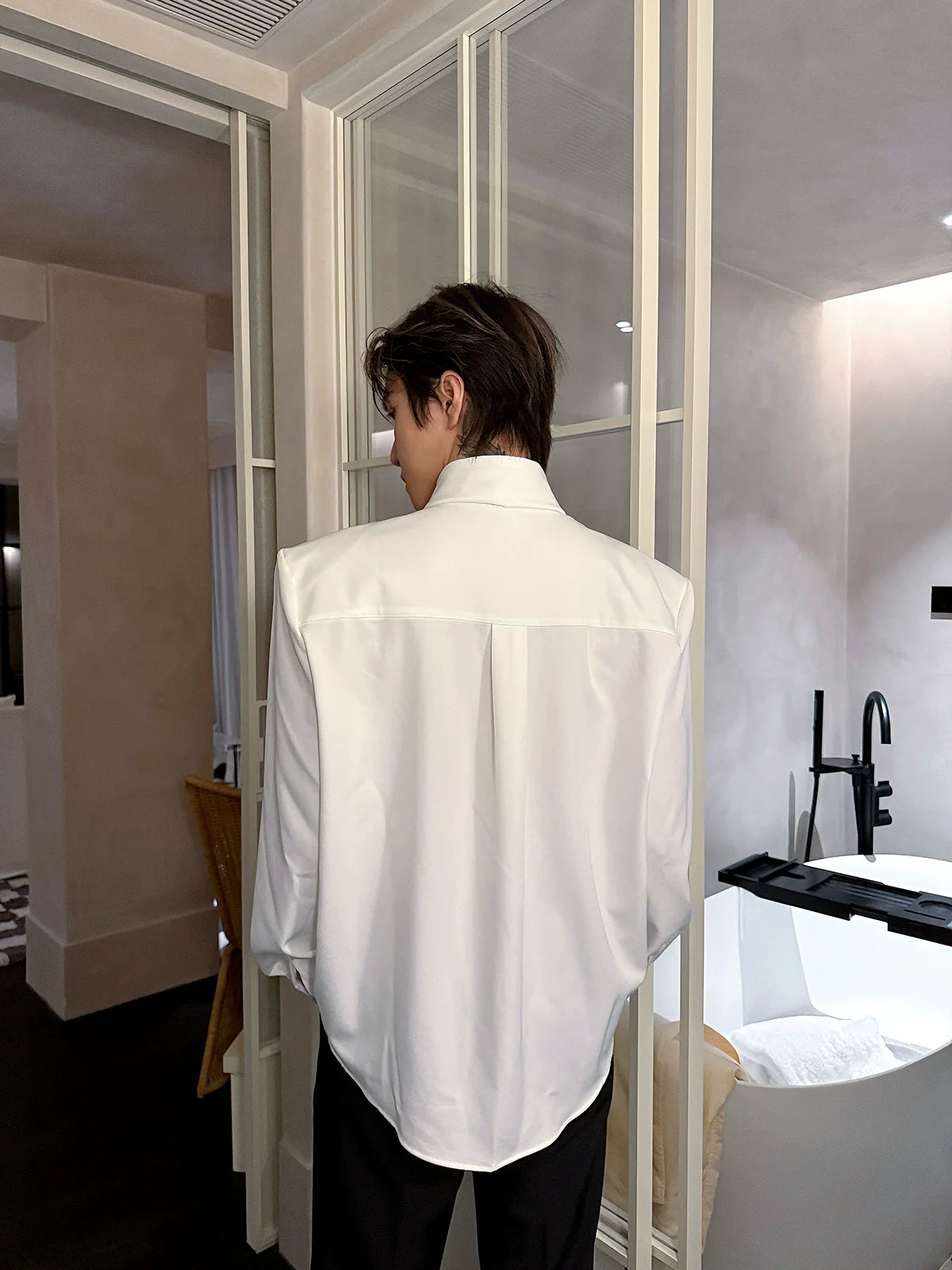 Stand Collar Tie Long Sleeve Shirt