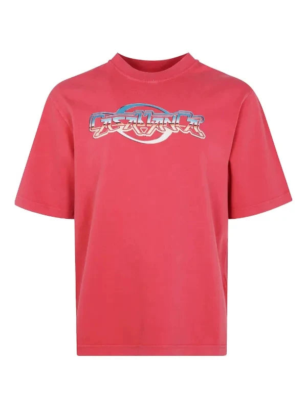 Casablanca Vintage Washed Red Chrome Text Logo Short Sleeve T-Shirt