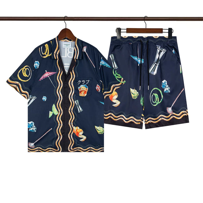 Casablanca Dark Navy Multi Art Graffiti Allover Print Shirt & Shorts Two Piece Set Hover Image