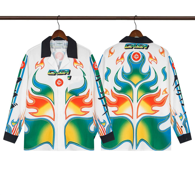 Casablanca Flame Tropical Print Long Sleeve Overshirt Jacket Unisex Hover Image