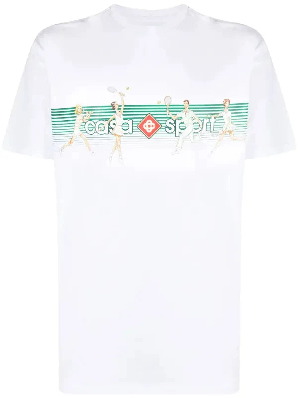 Casablanca Line Art Figures Text Print Short Sleeve T-Shirt Hover Image