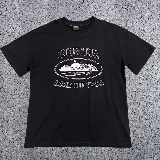 Corteiz "Rules The World" Alcatraz Graphic Tee (Black & Pink Edition) Hover Image